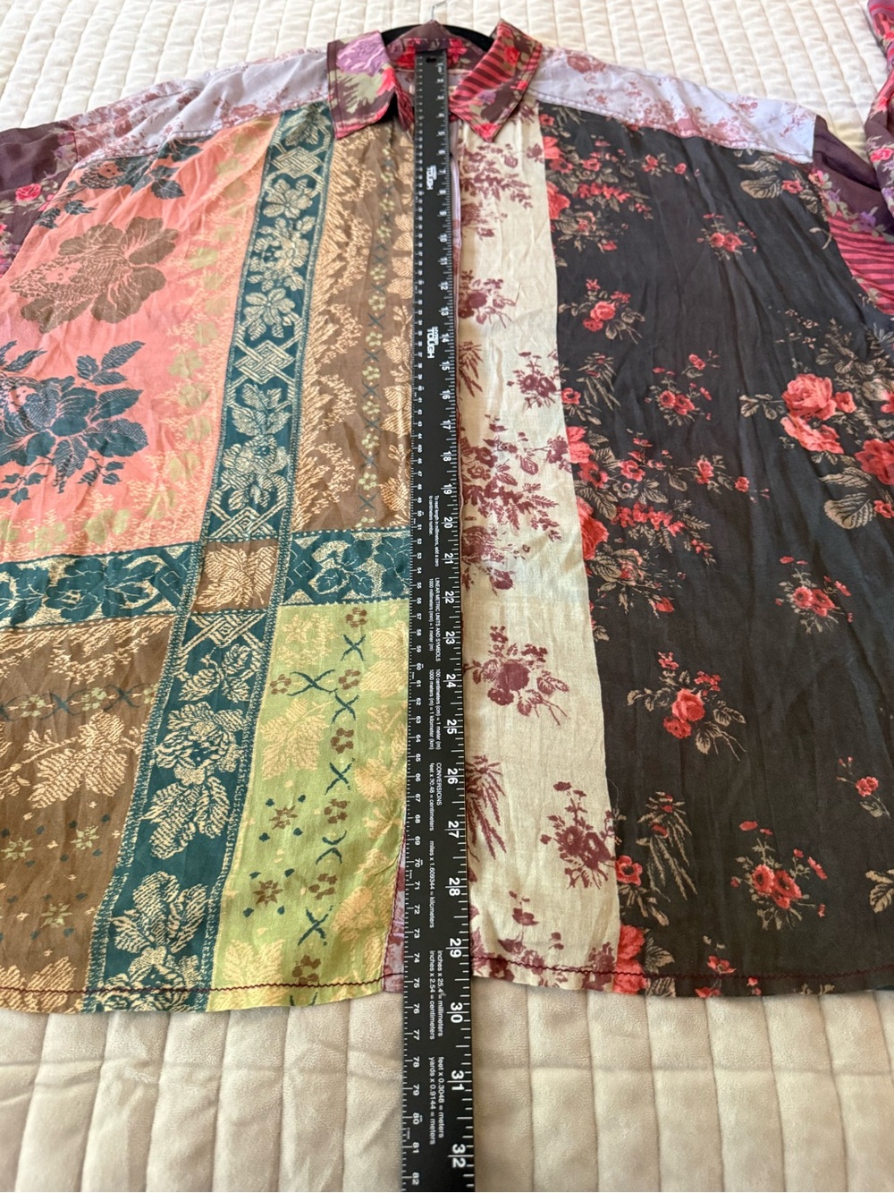 We The Free Free People Large Patchwork Floral Button Down Shirt Brown Green L - Picture 7 of 9